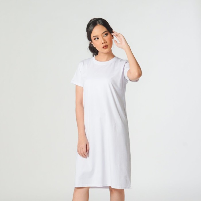 Dress Kaos Polos Wanita Tangan Pendek Combed Spandek White - Putih, S