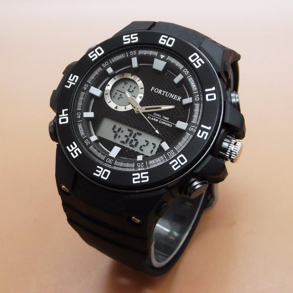 Fortuner Pria: Jam Tangan Pria / Cowok Fortuner Original FR2088 Rubber Black White B_SWH