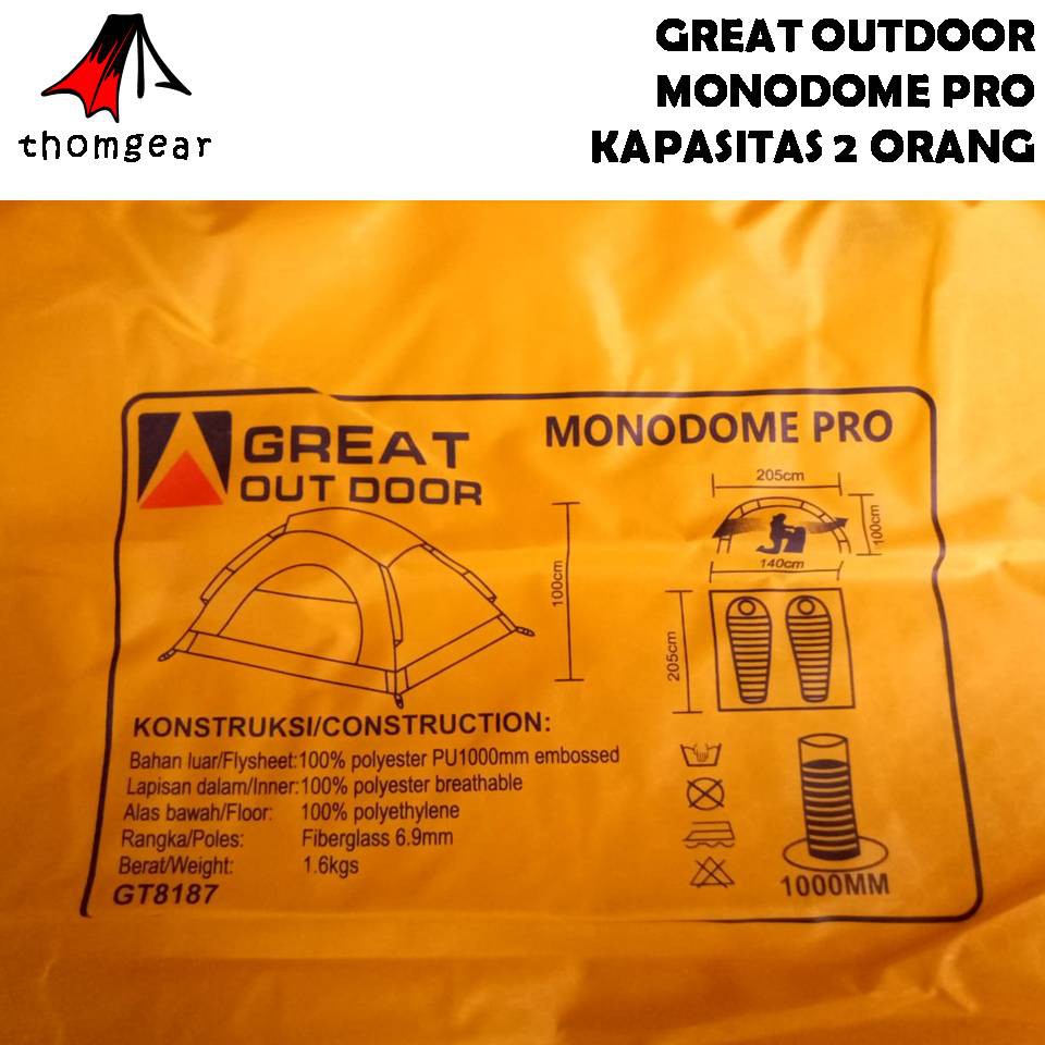 Tenda Camping Dome 2 Orang Great Outdoor Monodome Pro Pu 1000mm Thomgear Probolinggo