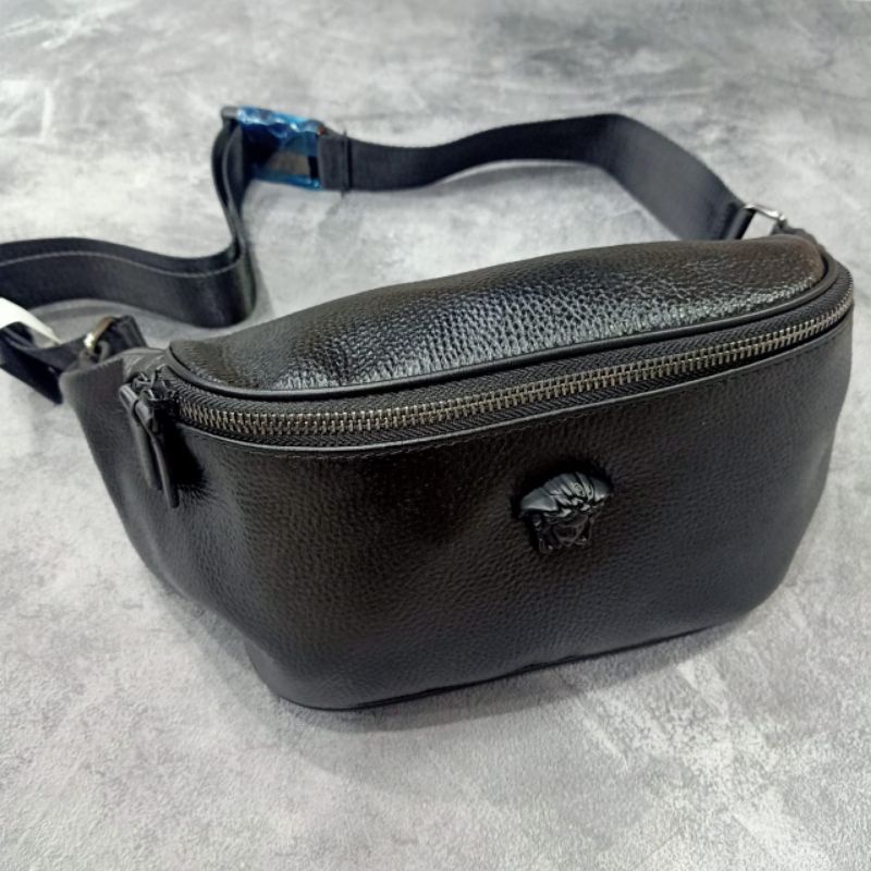 Waistbag Vrs Leather Full Black Belt Bag Kulit Asli Import