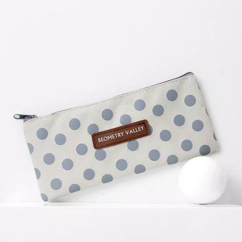 MYUME.STORE || BEOMETRY VALLEY - PENCIL CASE BEOMETRY - TEMPAT pensil-CREAM GRAY DOT