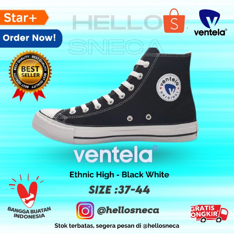 Ventella Ethnic High Black White Original | Sepatu Sekolah Hitam Ventela Ethnic High Black White