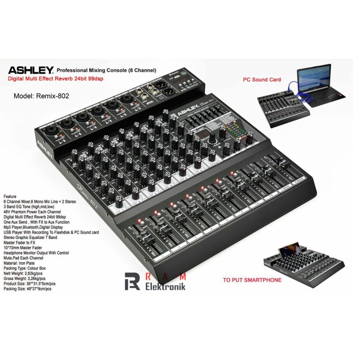 Mixer Audio Ashley Remix 802 Original 8 Channel Mixer Ashley Baru
