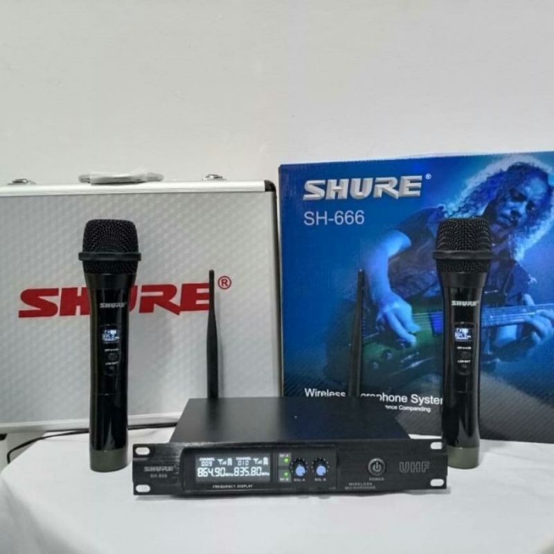 mic wireless shure SH666 free koper aluminium double mic handle shure SH 666 wireless microphone good quality body besi karaoke ktv pidato FREE BUBBLE WRAP mic tanpa kabel