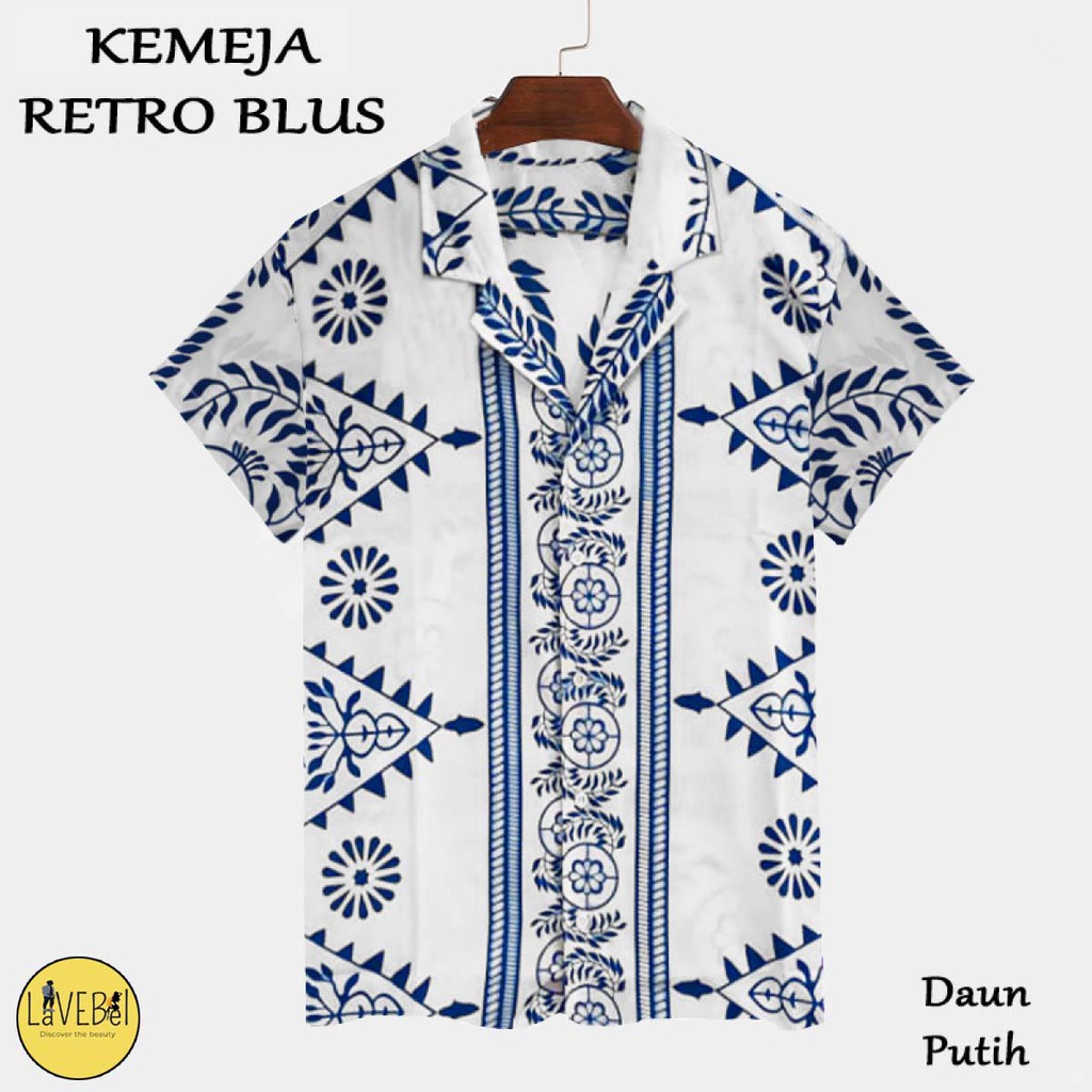 LVB Kemeja RETRO CORAK/Baju Santai/Atasan Wanita Pria/BLUS Motif Batik Bunga Daun/22443 22445 22447