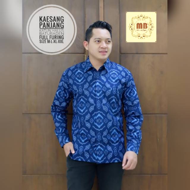 Batik Kaesang Biru, Baju Batik Pria Lengan panjang M L XL XXL