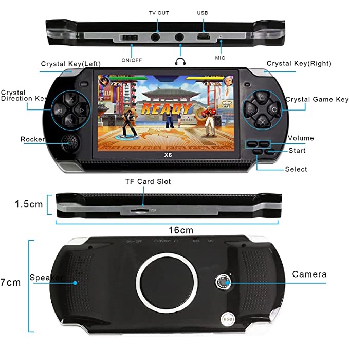 PSP X7 Gameboy Handheld Game Console Player 4.3 Inch 8G Built-in 10000 Games TF Card support TV Out video game