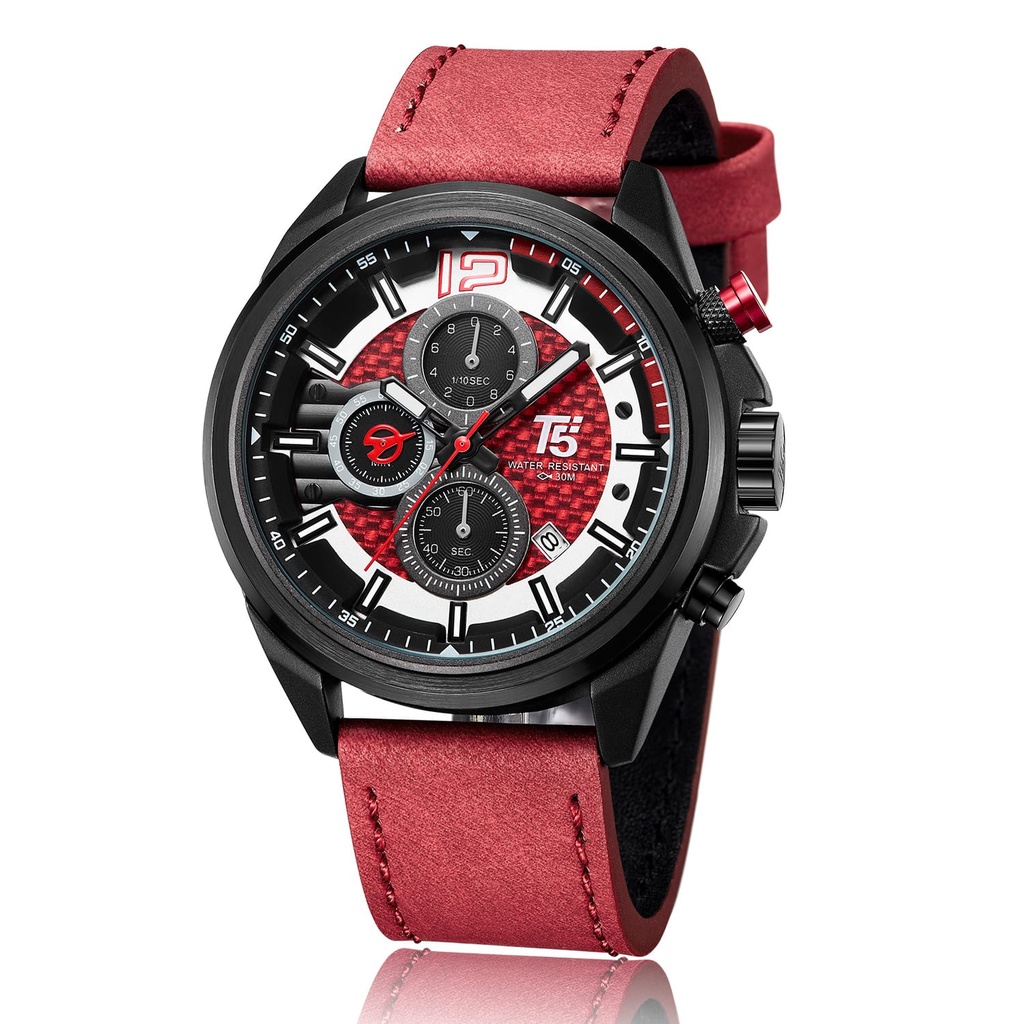 JAM TANGAN PRIA T5 H 3704G STRAP KULIT/JAM TANGAN PRIA T5 H 3704G LEATHER STRAP/T5 H 3704G ORIGINAL FITUR CHRONOGRAPH STOPWATCH TANGGAL/ JAM TANGAN BEST SELLER T5NH 3704G WATER RESISTANT 3 ATM