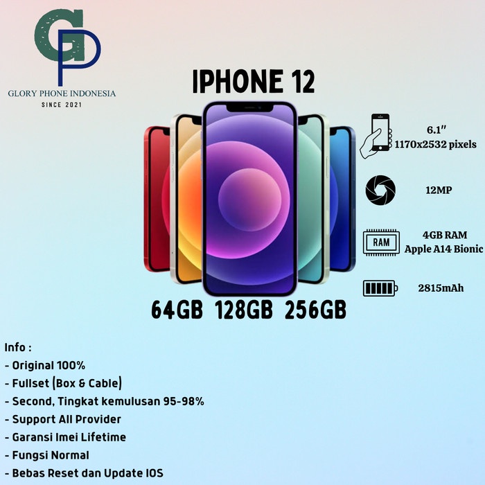 [ Second / Bekas ] Iphone 12 64Gb 128Gb Second Bekas Original Fullset Handphone / Ponsel / Hp /