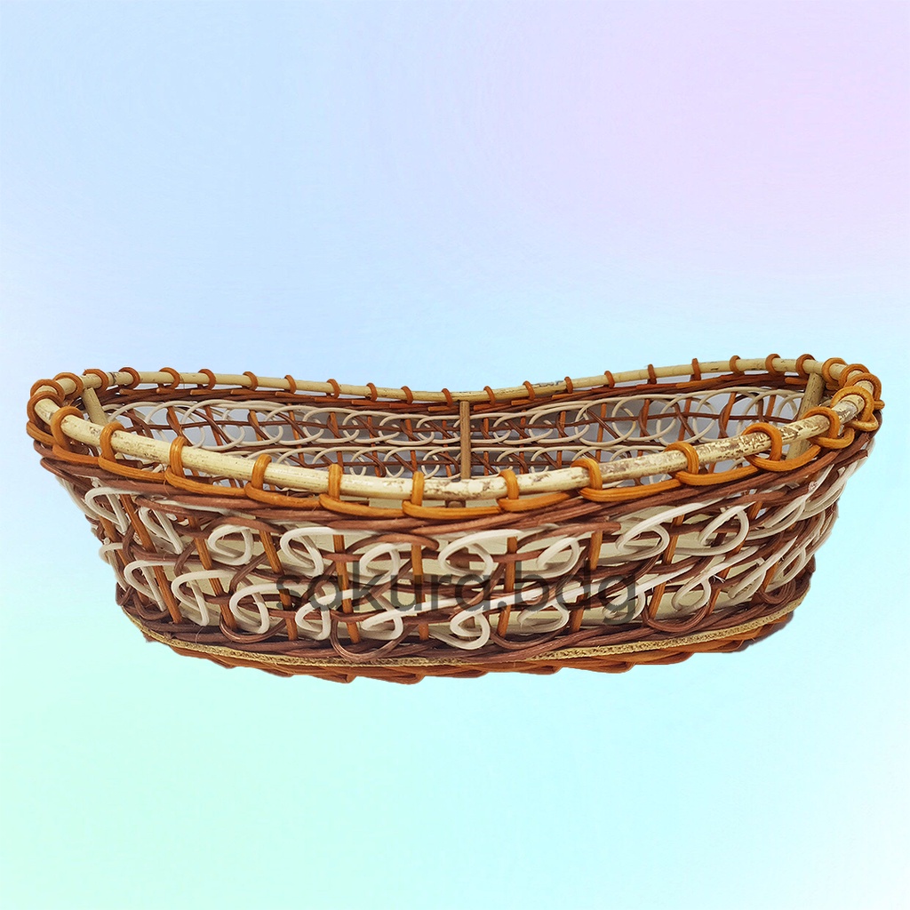 

K53M - Keranjang rotan oval perahu M 36x27x8-11 cm alas triplek hampers parcel hantaran seserahan buah lamaran piknik