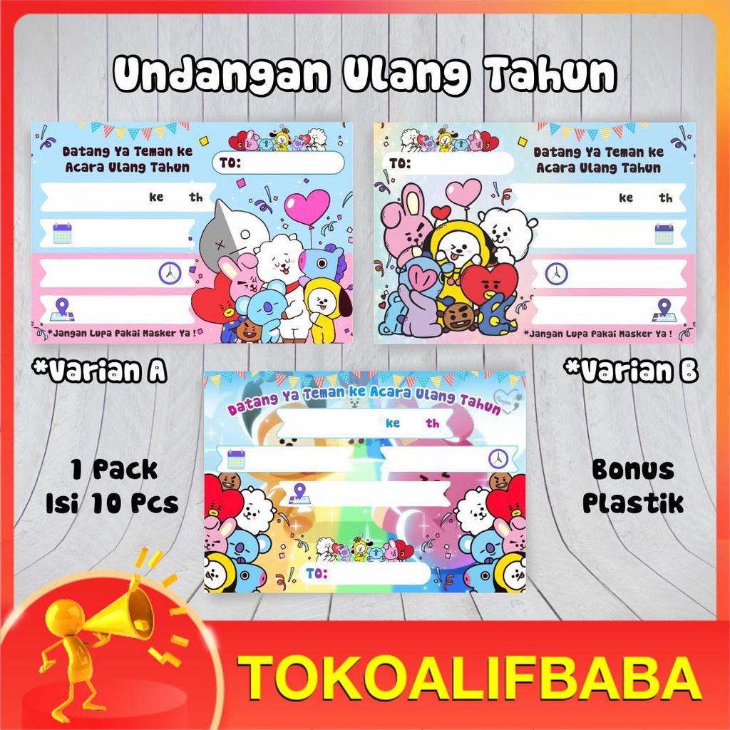Undangan Ulang Tahun Anak Tema BT 21 Cute