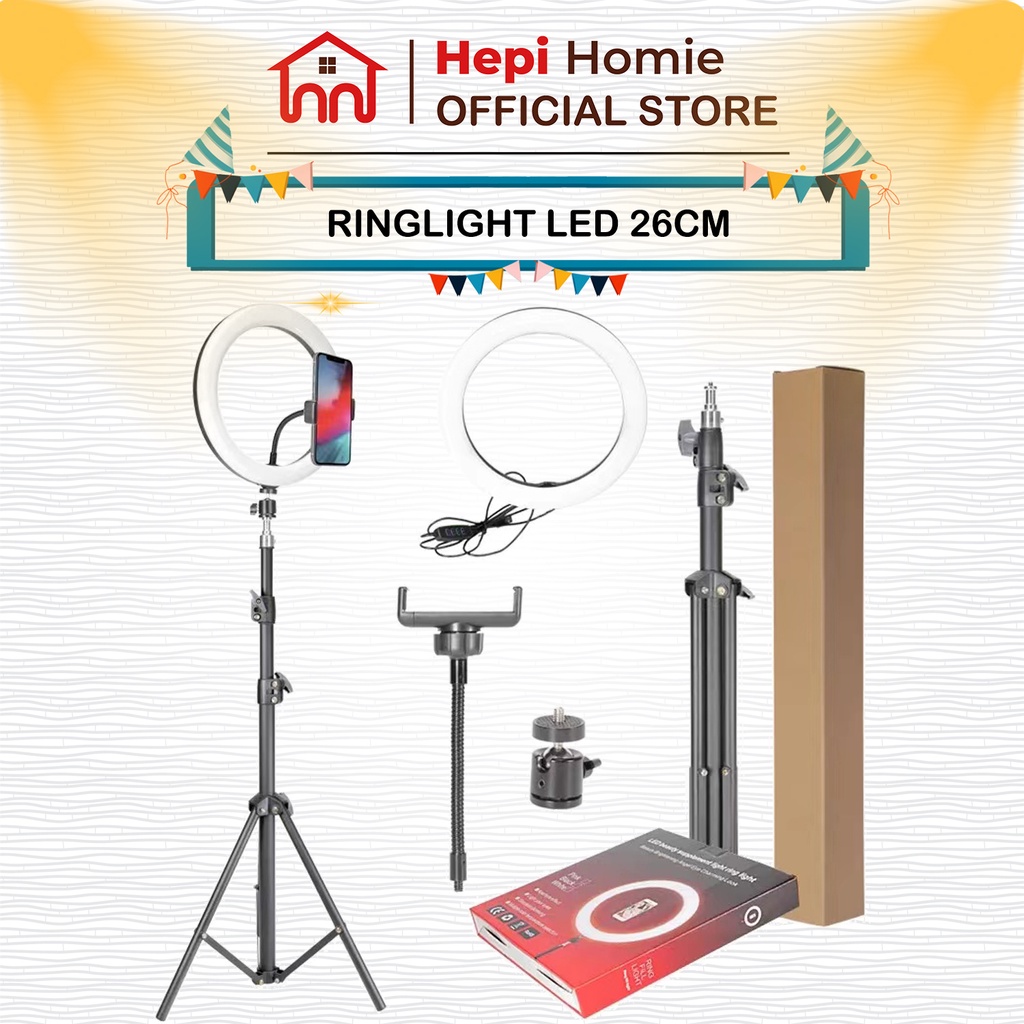 [HH] RING LIGHT LED 26CM LAMPU RINGLIGHT 26 CM MAKE UP VLOG TIKTOK LIVE SELFIE 10 INCH + TRIPOD