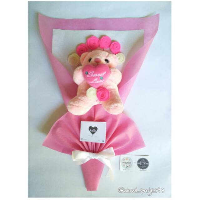 Buket Boneka Teddy Bear Pink Buket Flanel Pink Buket 