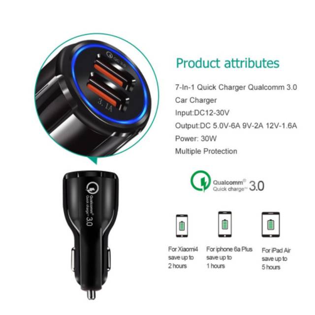 Car charger REAL 35w 6A Qualcomm QC3.0 2usb fast quick charging