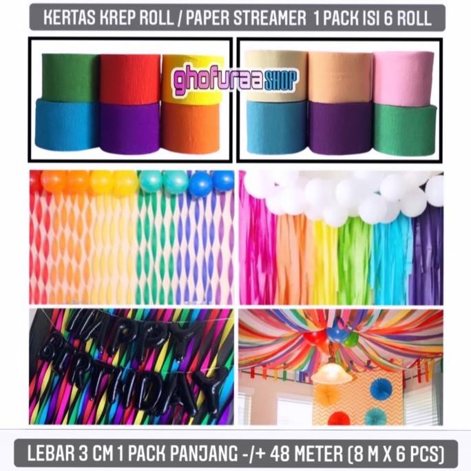 

Premium Product!!! Kertas Krep Gulung 1 Pack 6 Roll 48 Meter Campur Warna Krep Potong - Paling Dicari