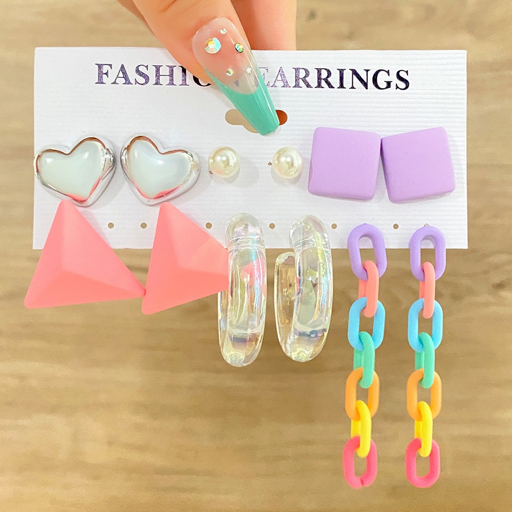 6 Pasang / set Anting Geometris Bahan Akrilik Resin Gaya Vintage Untuk Wanita