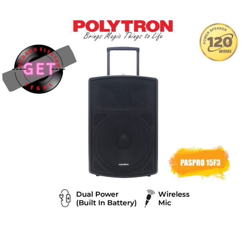 SPEAKER AKTIF PORTABLE POLYTRON 15INCH [2 MIC KARAOKE WIRELESS] ~ PASPRO15F3 (KOTA TEGAL)