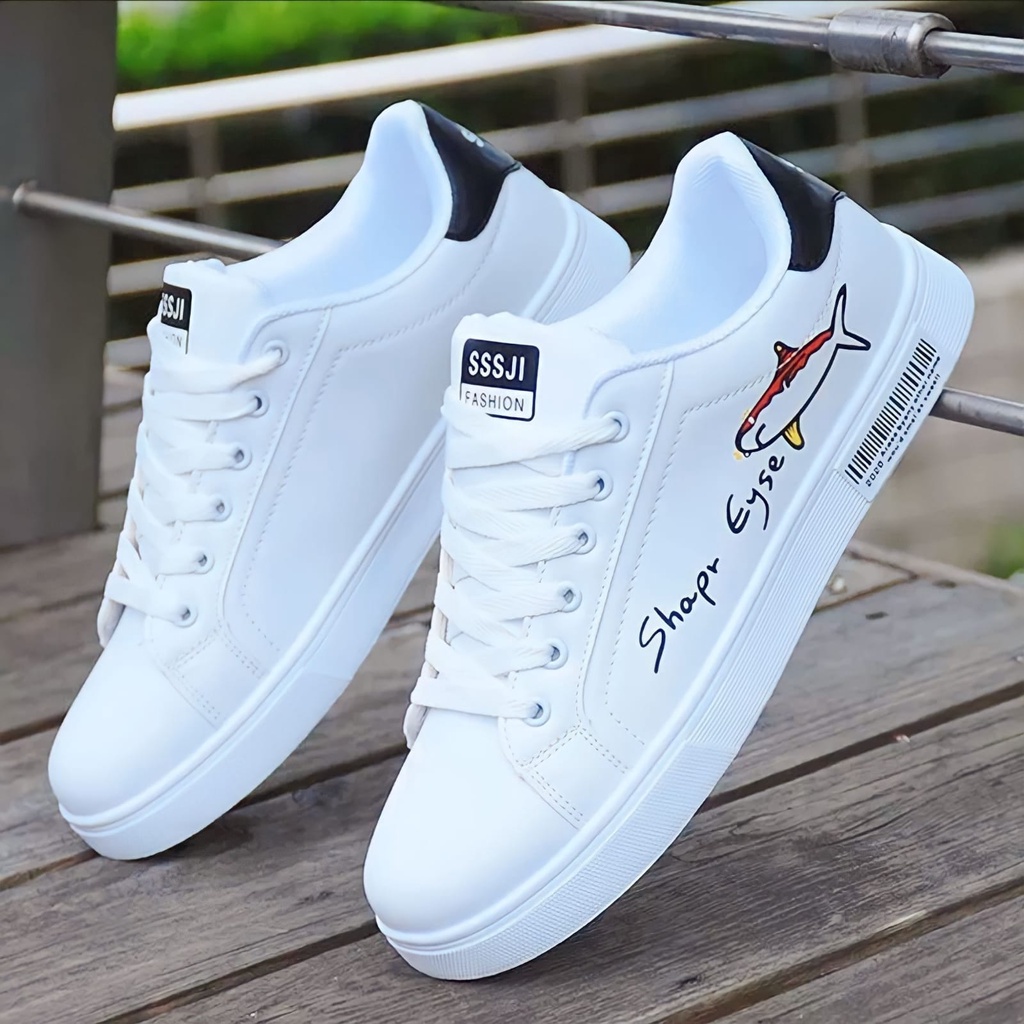 Sepatu pria casual sepatu putih pria sneakers putih shark kets hawai
