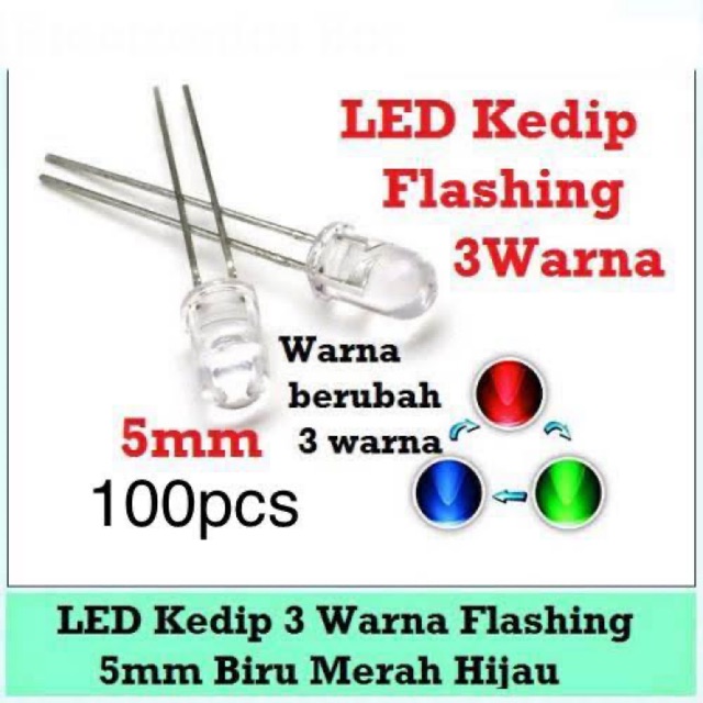 100Pcs LED 5mm 3 warna RGB merah hijau biru