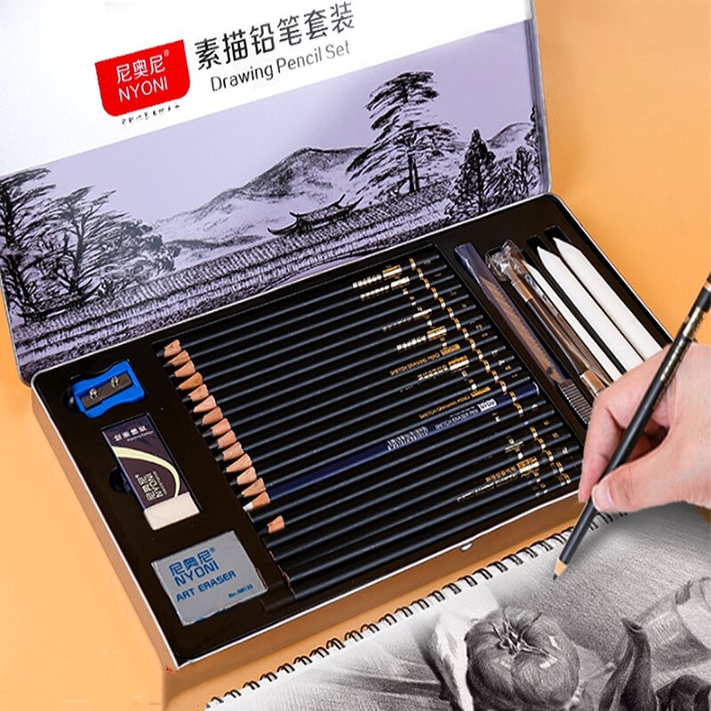 

Nyoni Drawing Pencil Gambar Set 29pcs Metal Tin Box Pensil Gambar Lukis Sketsa Lengkap Paket