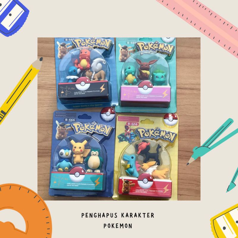 Penghapus pokemon pikachu stip eraser penghapus pensil alat tulis kantor