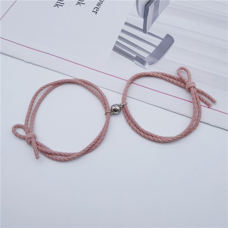 COD Gelang Serut Titanium Lapis emas permata Rantai Fashion Korea Gelang Wanita Aksesoris-magnet-Pink