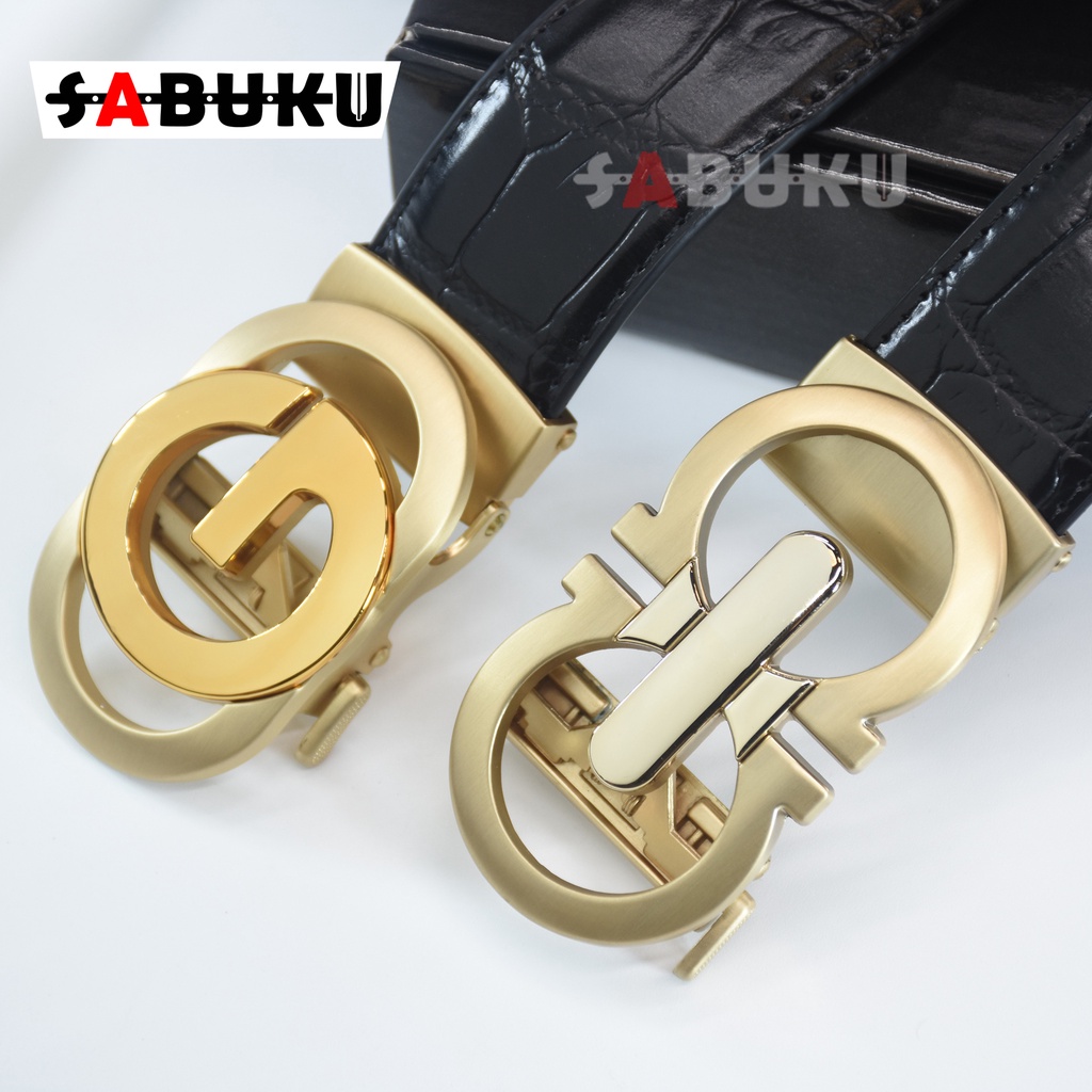 Ikat Pinggang Pria Tipe Rel MenBeltGesper Kulit Pria Asli Pria Sabuk Mewah elegant Free Box - 115