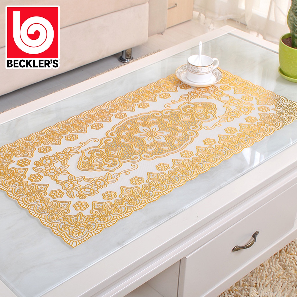 Beckler's Taplak Meja Ruang Tamu Plastik PVC Gold / Silver Tahan Air Renda Hias Vinyl 3 UKURAN Dan High Quality