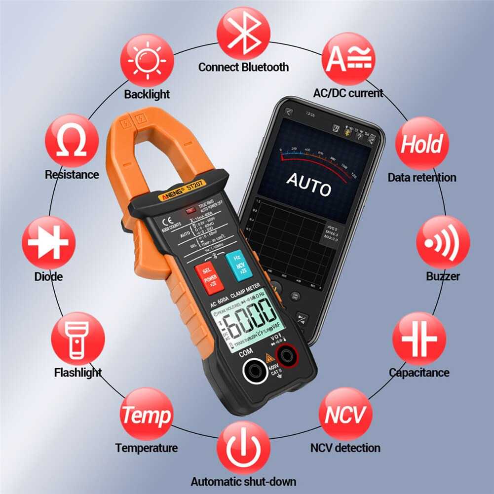 Multitester ANENG Digital Bluetooth Multimeter Voltage Tester Clamp - ST207 ST208