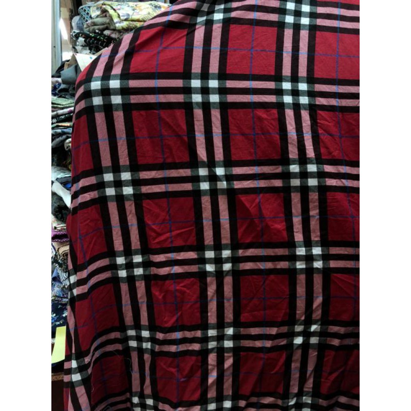 bahan kain katun jepang catoon japan desain motif buerberry burbery kotak merah