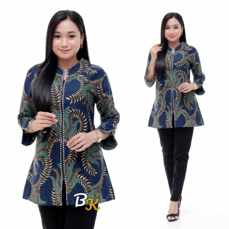 ATASAN BATIK WANITA - BLOUSE BATIK ZIPPER DEPAN - BLUS BATIK KANTORAN BATIK OZILA MURAH