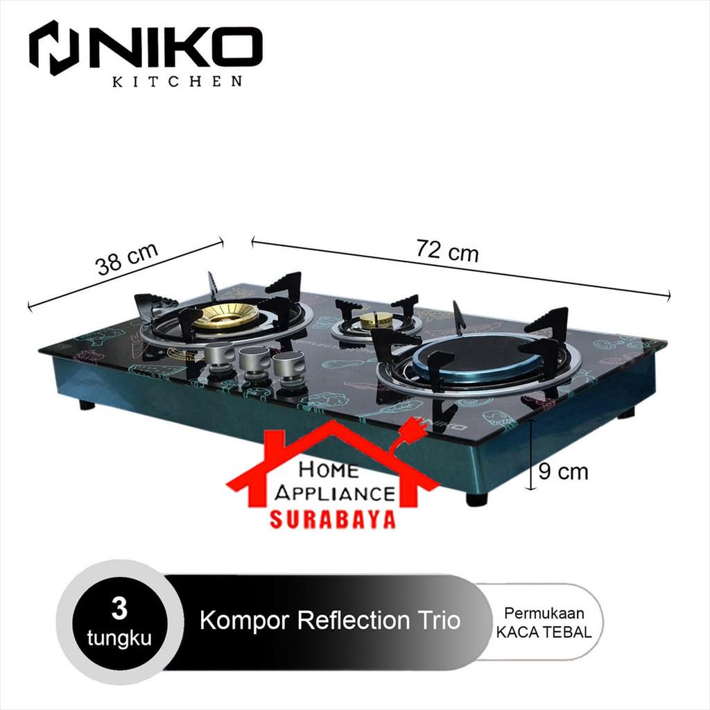 NIKO Kompor Tanam Kaca Gas LPG 3 Tungku Mix Bara REFLECTION PRO TRIO / TRIO