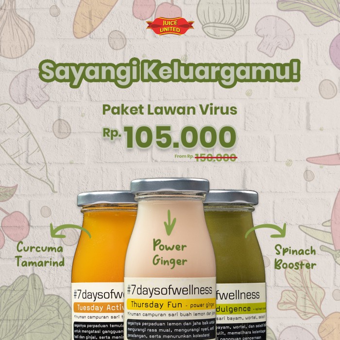 

Jus Kesehatan 7 Days of Wellness Jus Buah/Sayur/Rempah Mini Package isi 3 Botol 225 ml Spinach Booster/Curcuma Tamarind/Power Ginger