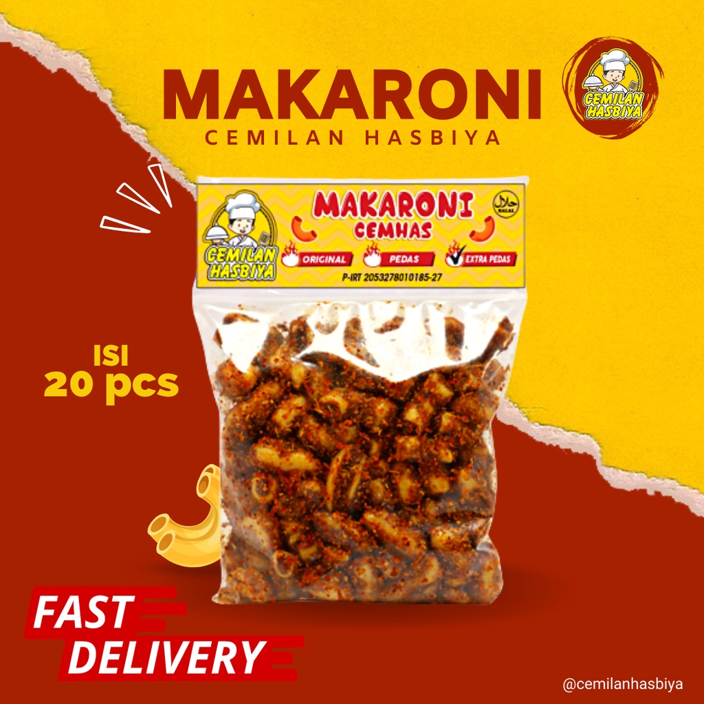 Makaronoi cemhas Cemilan Hasbiya isi 20pcs,makaroni bantet tasikmalaya, bantet extra pedas