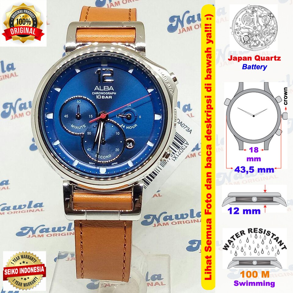 Alba Quartz AT3D71X1 Chronograph Leather - Jam Tangan Pria AT3D71