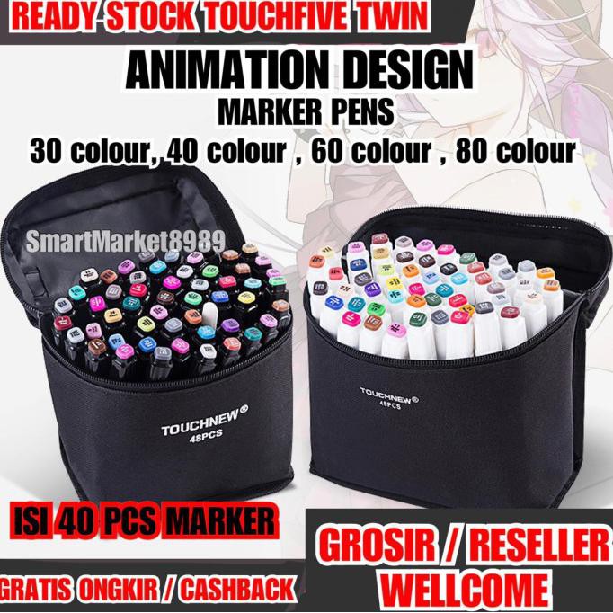 

TouchFive Marker 40 PCS / Twin Marker Sketsa Drawing /Animation Sketsa - Hitam