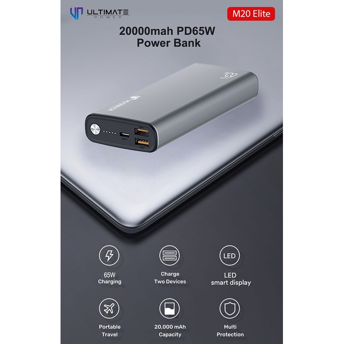 Power bank Super Fast Charging 65W 20000mAh M20 Elite Ultimate GARANSI RESMI