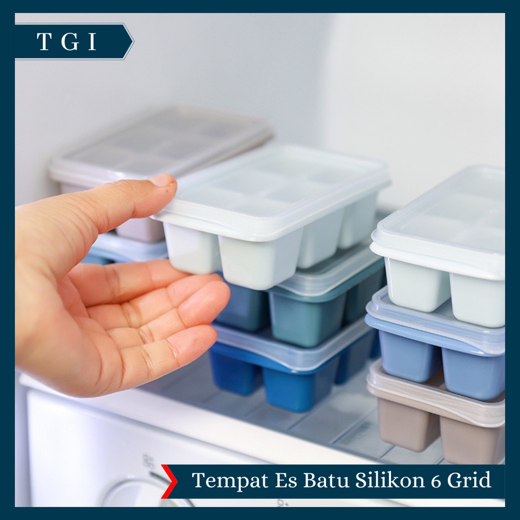 TGI - CETAKAN ES BATU SILIKON 6 GRID | ICE CUBE MAKER 6 GRID | CETAKAN ES BATU 6 SEKAT BAHAN SILIKON FOOD GRADE DENGAN TUTUP CETAKAN ES BATU SILIKON MINI 6 LUBANG