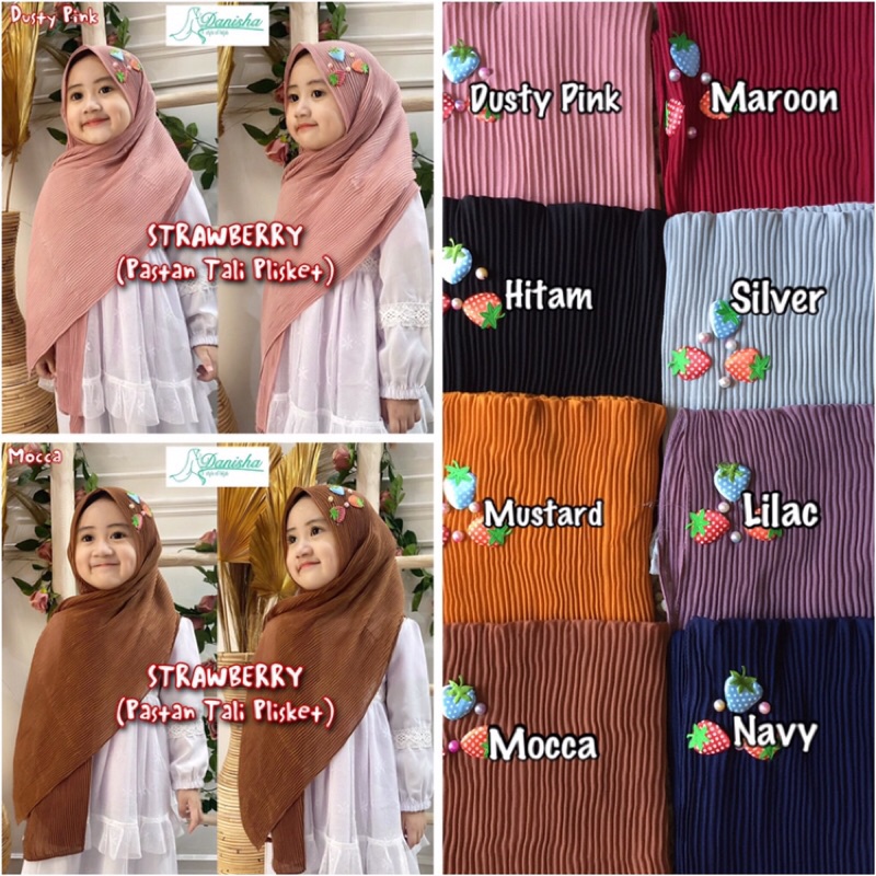 BestSeller Terbaru Jilbab Anak Pasmina Tali Plisket Strawberry Ori Danisha Hijab Muslimah Murah