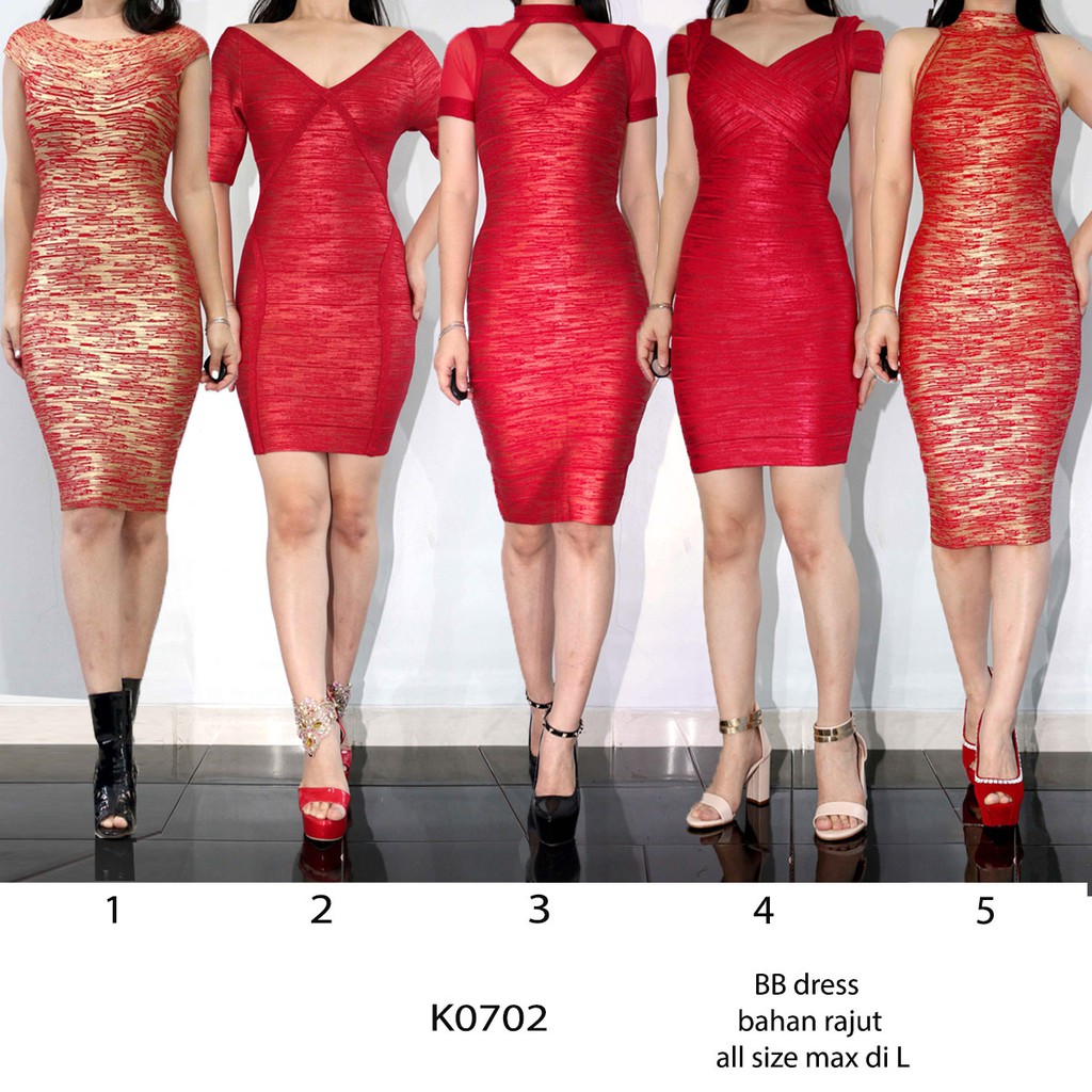 Dress Midi BB Premium - Minidress merah Branded bodycon - Dress Pesta Kondangan K0702