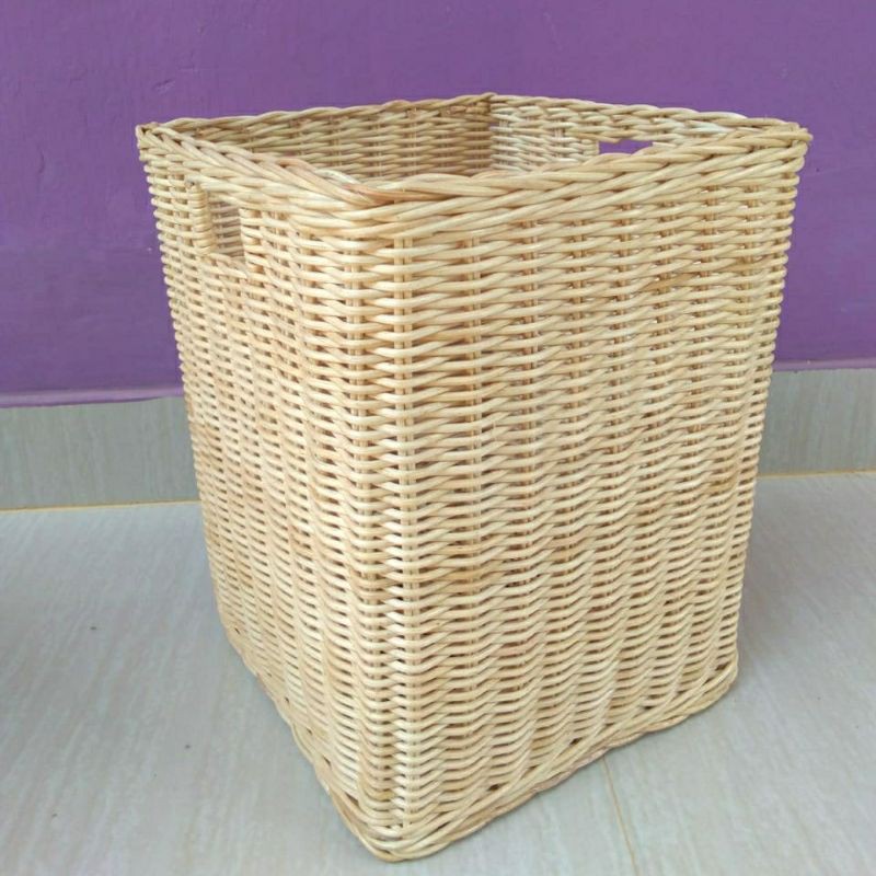 Keranjang rotan kotak persegi besar laci penyimpanan 22x22x28 cm