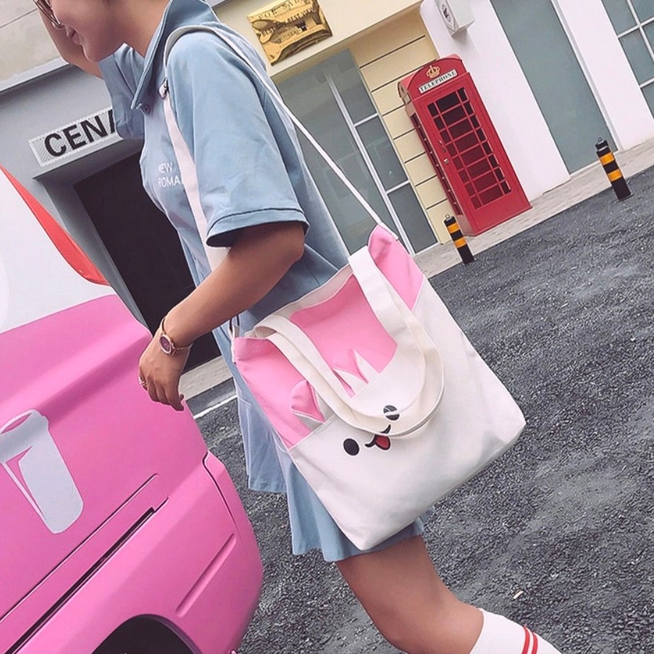 Twenty Bag - Tas Tote Bag Wanita Resleting Terbaru 2022 Aesthetic Kekinian Motif Carakter Rabbit Kelinci Korea Style Multifungsi