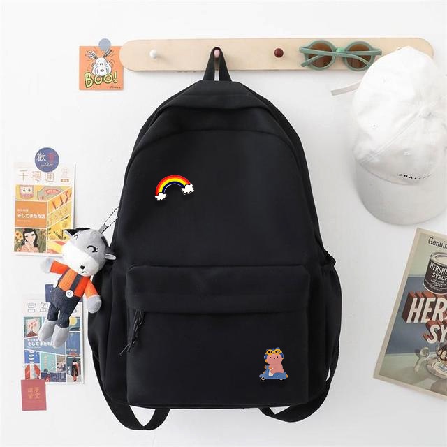 Tas Ransel Wanita Terbaru 2022 Wanita Lucu Harajuku Panelles Sekolah Ransel Wanita Korea Free Bros Lucu-Hitam