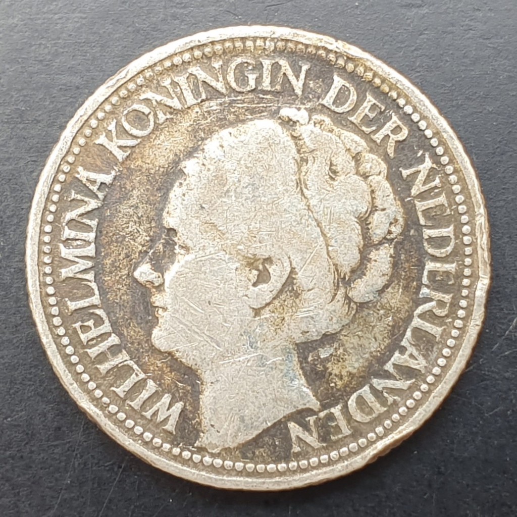 Koin Perak Curacao Belanda 1/4 0,25 Gulden Wilhelmina 1947 VF Bekas