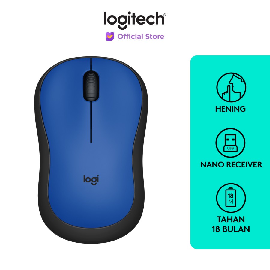 Blue Mouse Logitech M221 Wireless Silent Click, Blue - Garansi Resmi ORIGINAL