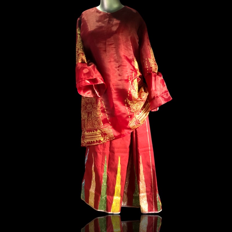 FLASH SALE BAJU BODO ORGANZA MOTIF SULTAN MAROON SATU SET DENGAN SARUNG
