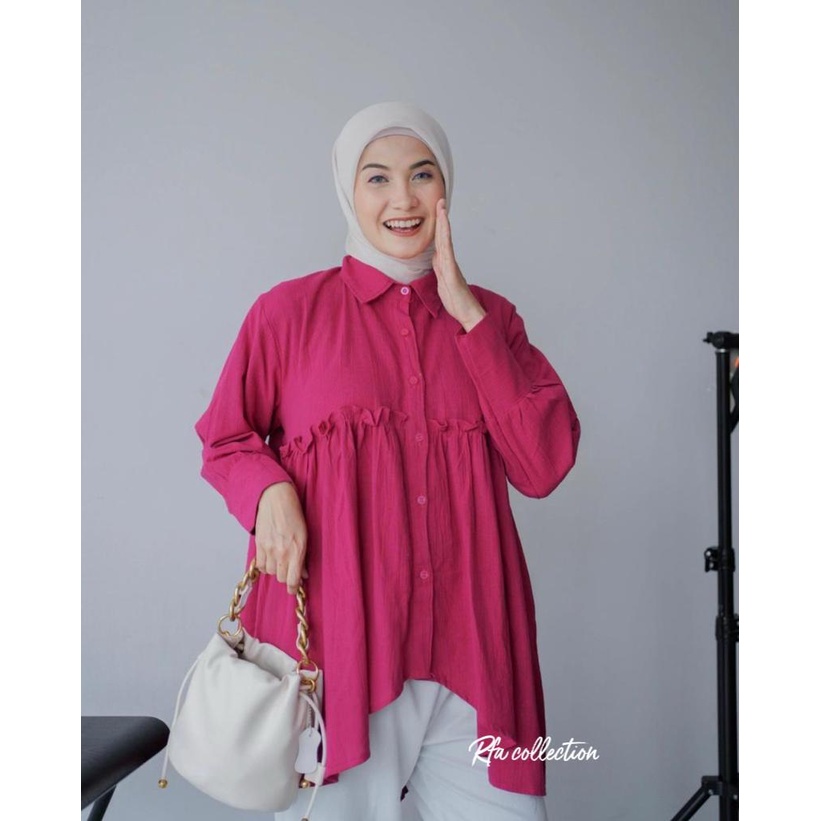 Kemeja Wanita Polos Fiorella Shirt / Blouse Katun Linen Kancing Depan M L XL LD 110 Lengan Panjang OOTD Remaja Dewasa Kekinian 2022