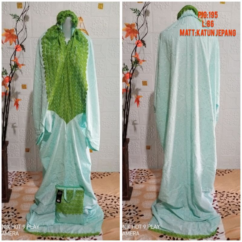 mukena terusan katun jepang bordil full warna renda syahrini