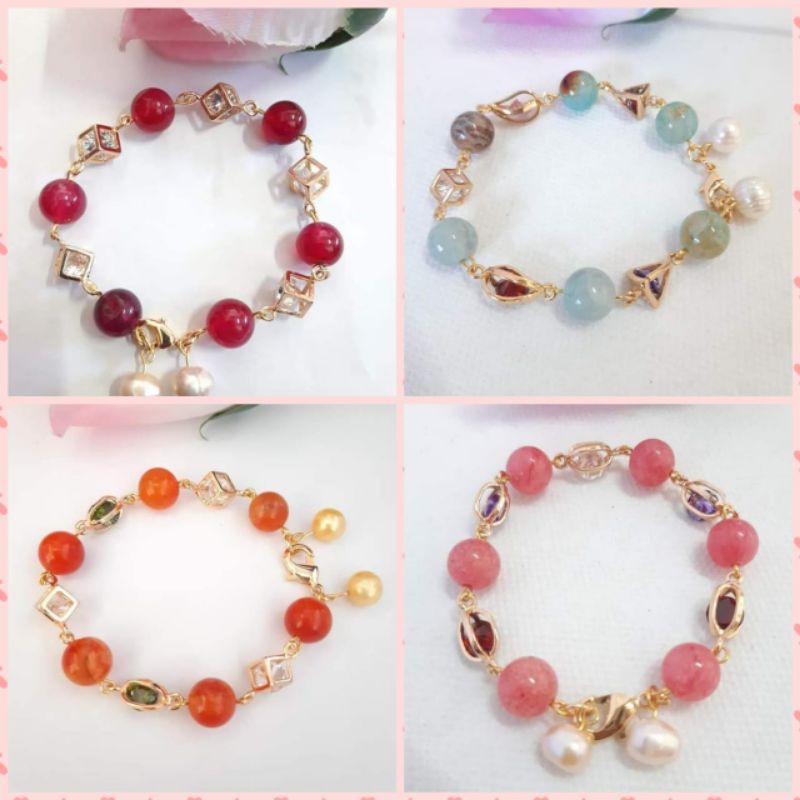 GELANG MUTIARA LOMBOK HIAS BATU PERMATA BATU ALAM MUTIARA AIR TAWAR ASLI LOMBOK HADIAH VALENTIN