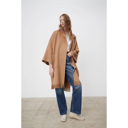 Preloved Zara Wool Blend Cape Coat With Fringing